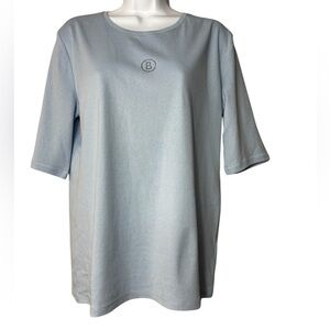 Bogner Pullover Blouse Top Womens Sz Large Blue 3/4 Sleeve Stretch Knit Nikiti